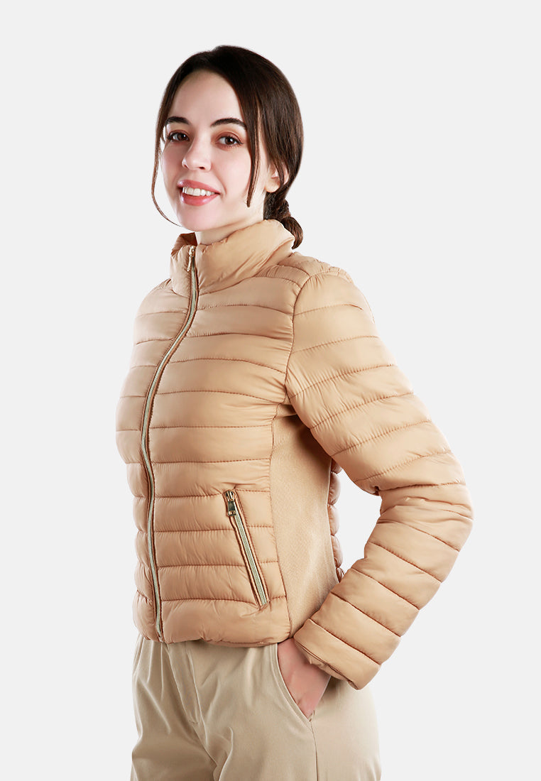 high collar quilted jacket#color_taupe