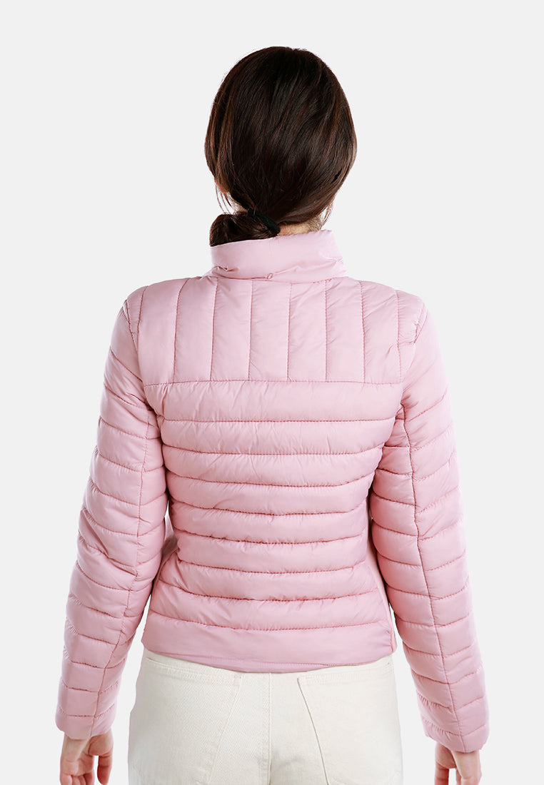 high collar quilted jacket#color_pink