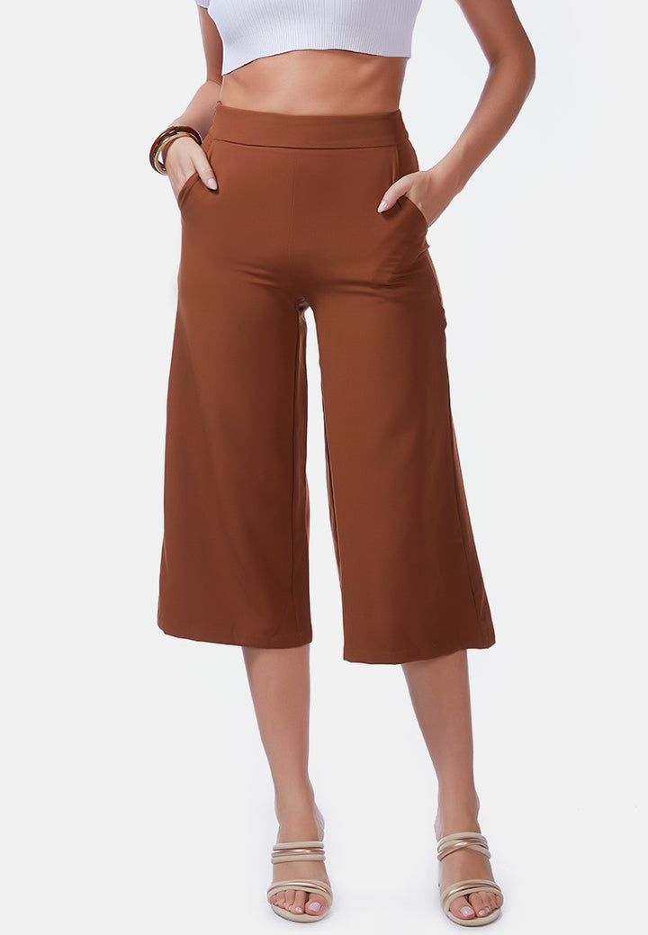 high rise cropped culottes trousers#color_brown