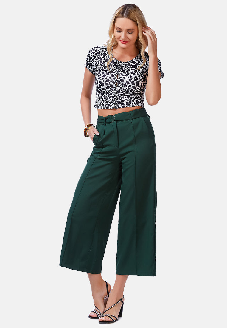 high waist belted wide leg trousers#color_green