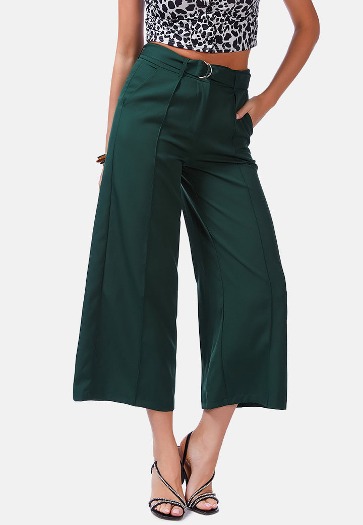 high waist belted wide leg trousers#color_green