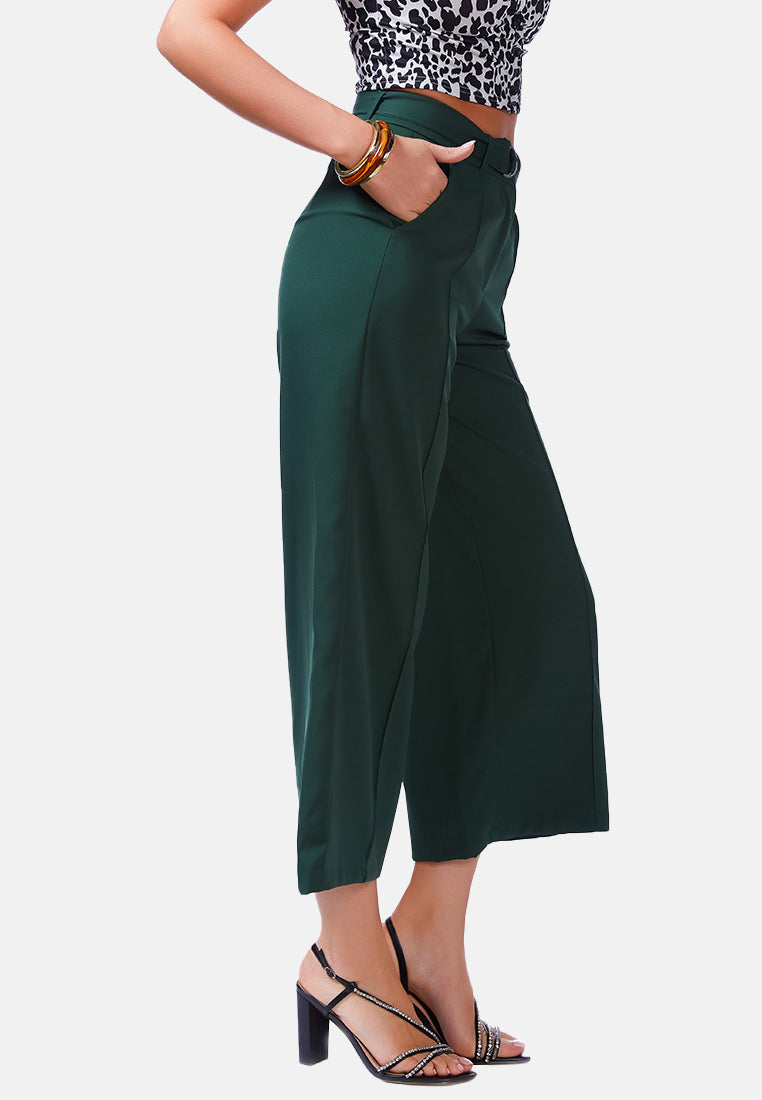 high waist belted wide leg trousers#color_green