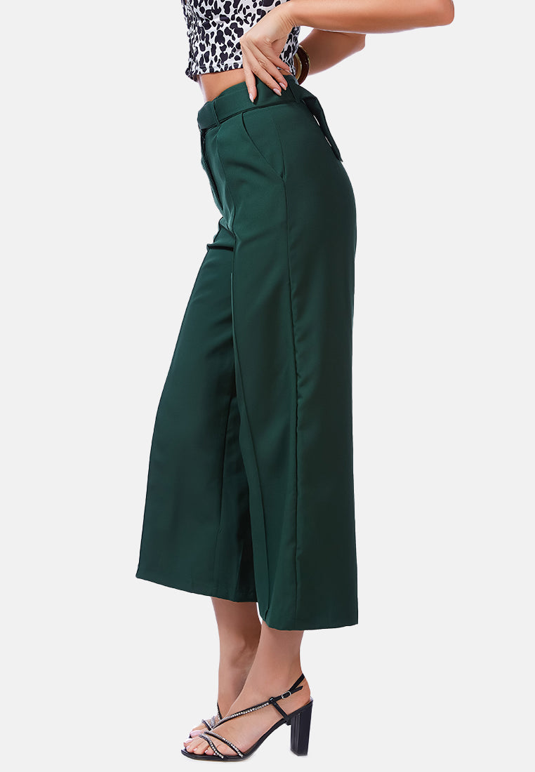 high waist belted wide leg trousers#color_green