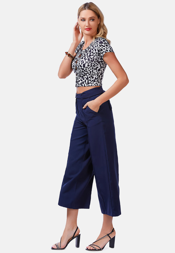 high waist belted wide leg trousers#color_navy-blue