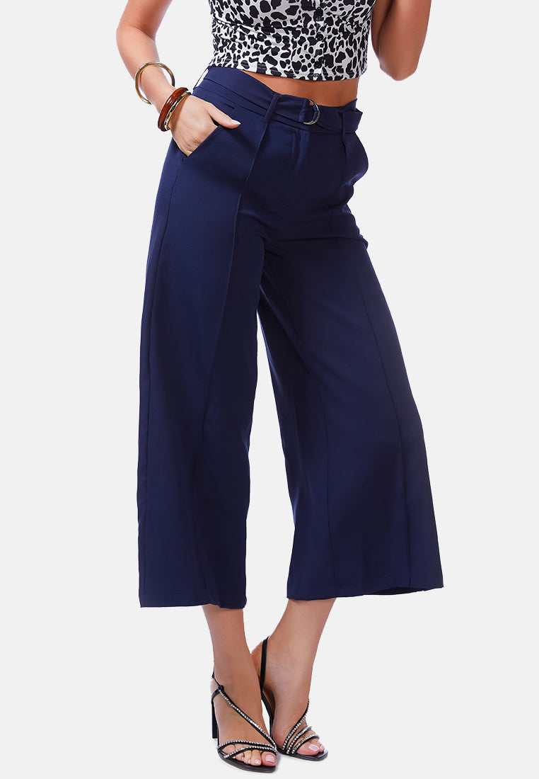 high waist belted wide leg trousers#color_navy-blue