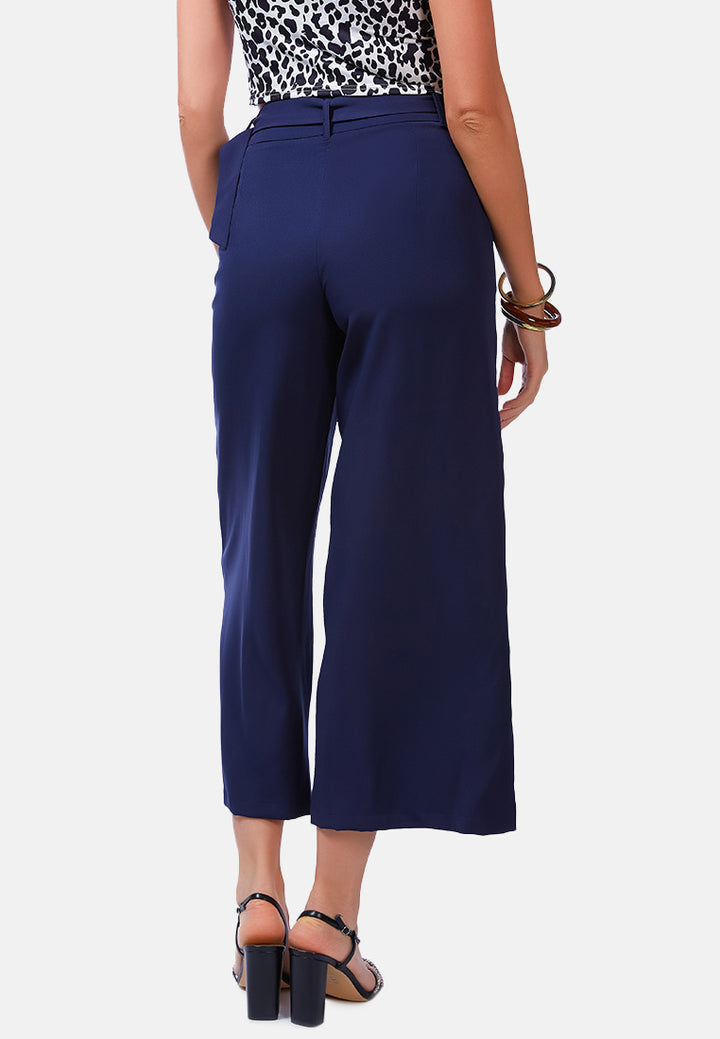 high waist belted wide leg trousers#color_navy-blue