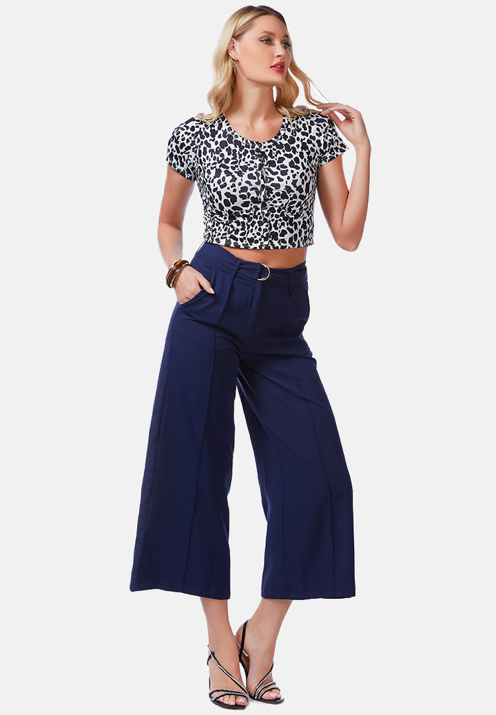 high waist belted wide leg trousers#color_navy-blue