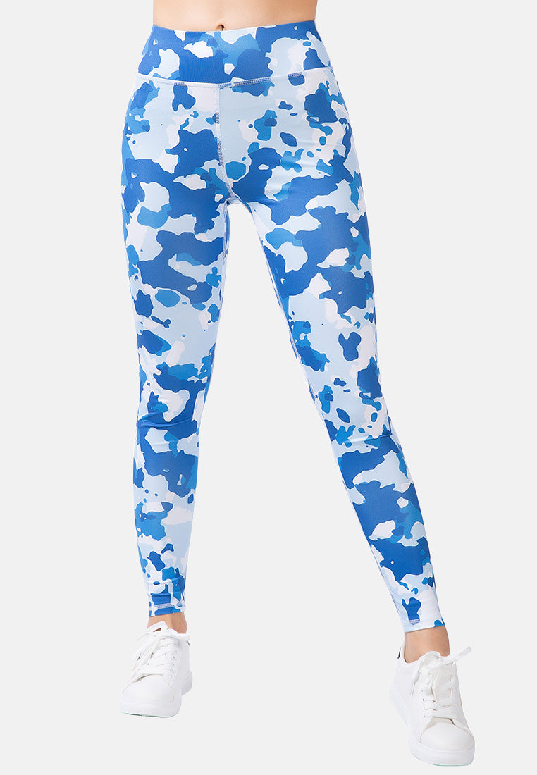 high waist blue printed gym leggings#color_camo