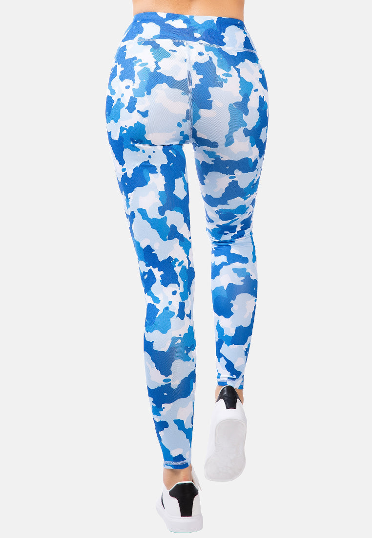 high waist blue printed gym leggings#color_camo