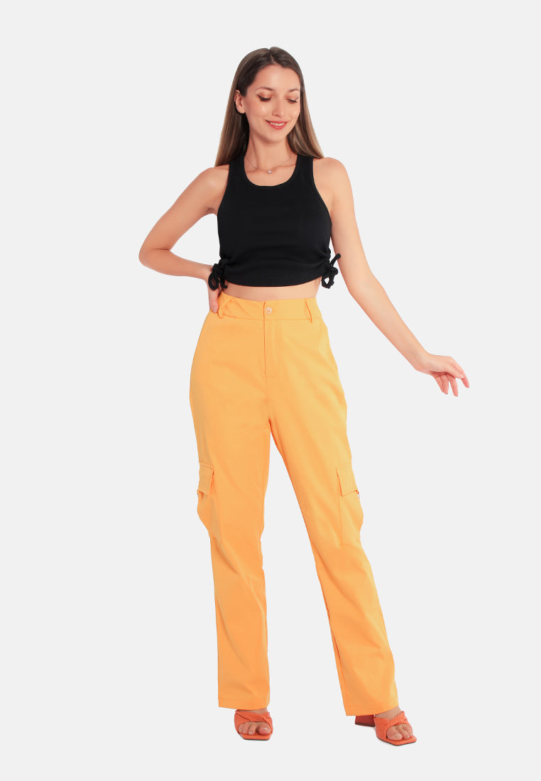 high waist cargo pants#color_mango-yellow