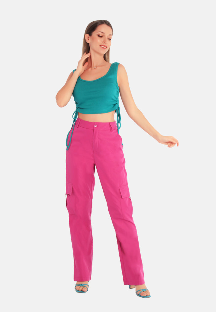 high waist cargo pants#color_magenta