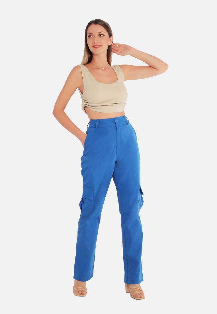 high waist cargo pants by ruw#color_royal-blue