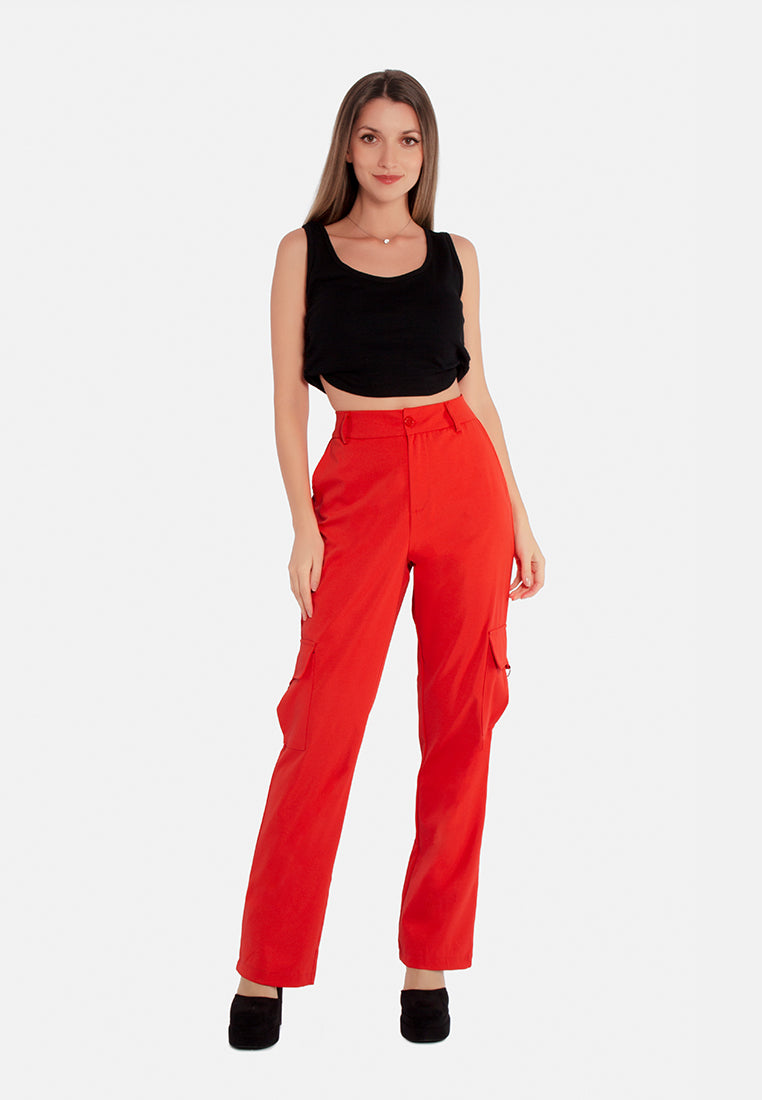 high waist cargo pants by ruw#color_tangerine