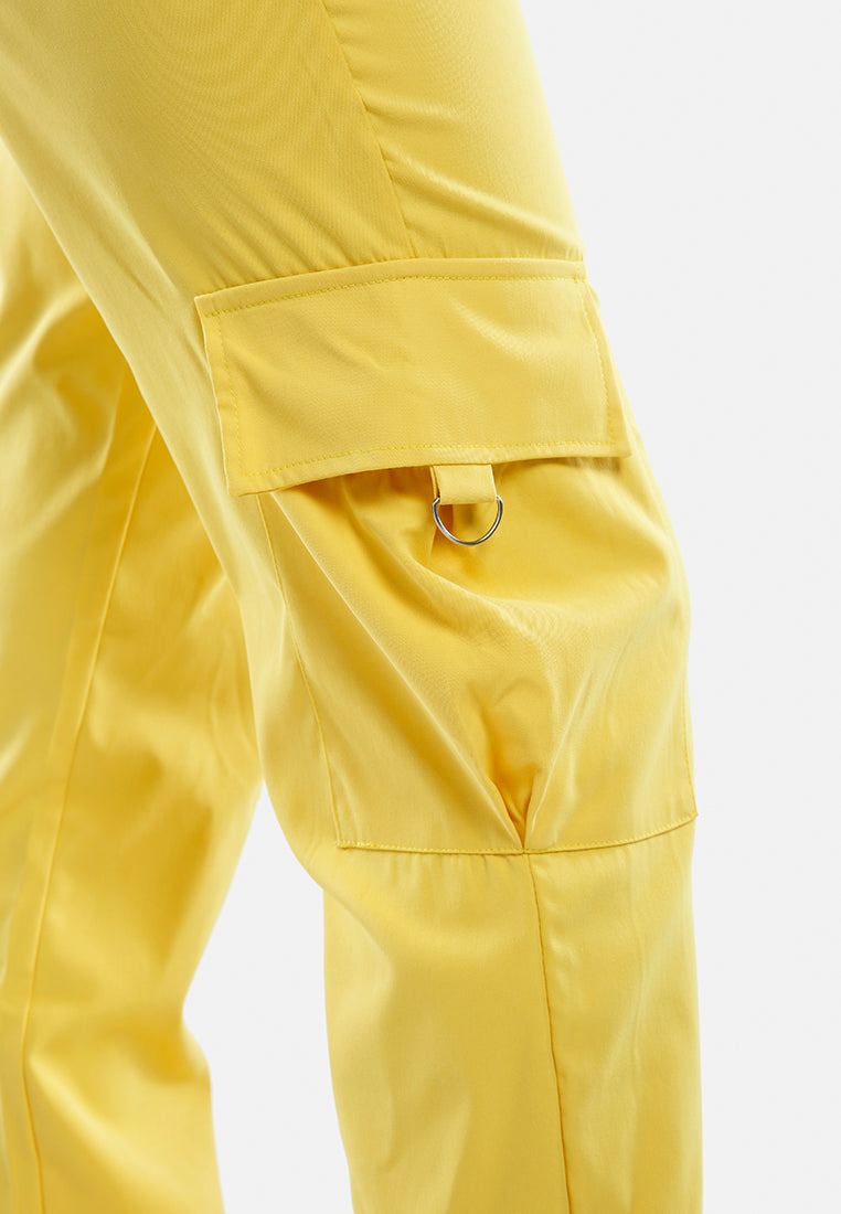 high waist cargo pants#color_yellow