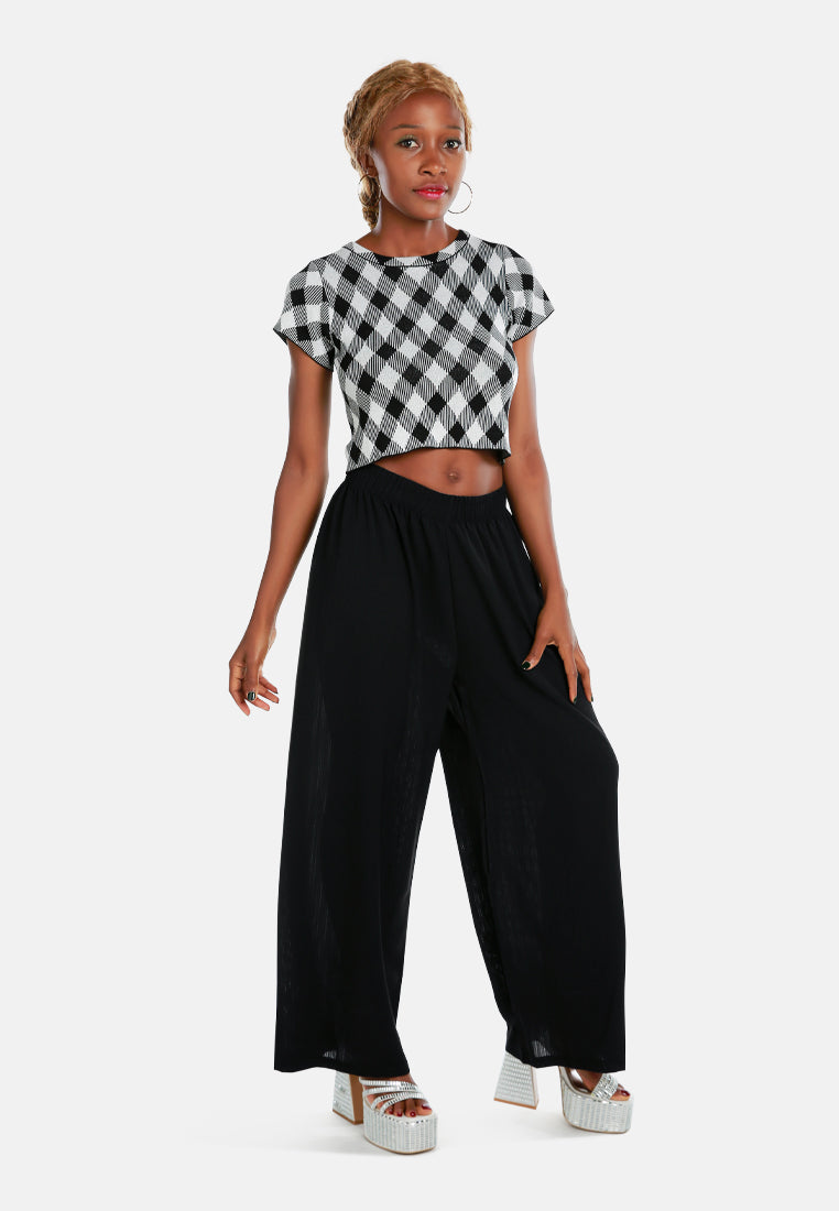 high waisted solid wide trouser pants#color_black