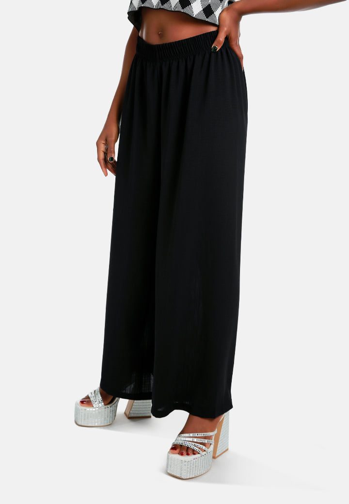 high waisted solid wide trouser pants#color_black