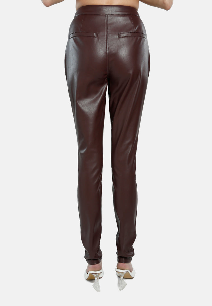 high waist faux leather pants#color_chocolate