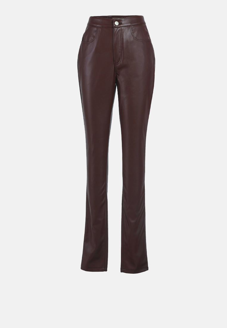 high waist faux leather pants#color_chocolate