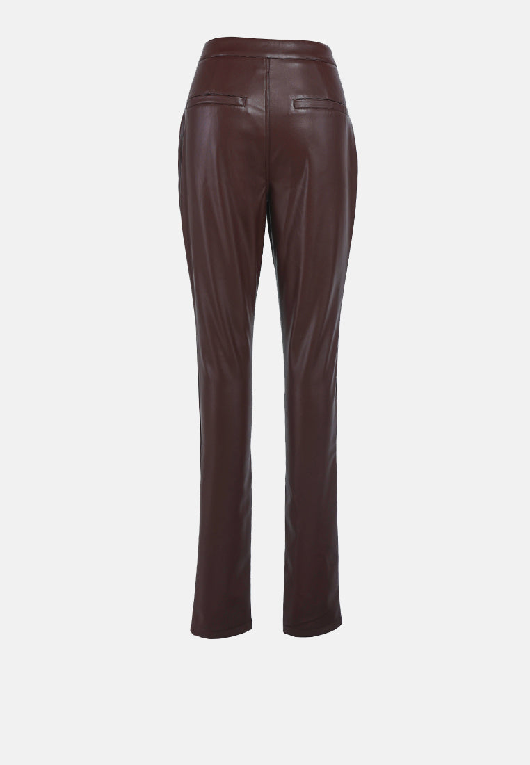 high waist faux leather pants#color_chocolate