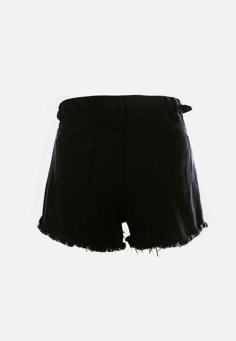 high waist punk belted black shorts#color_black