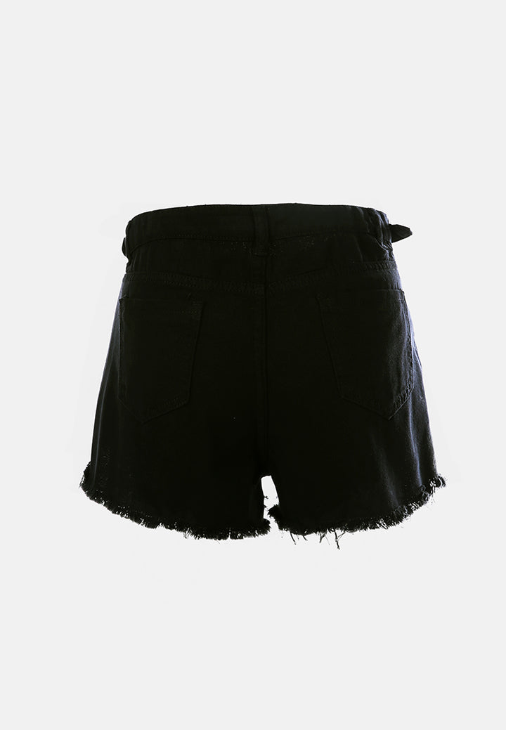 high waist punk belted black shorts#color_black