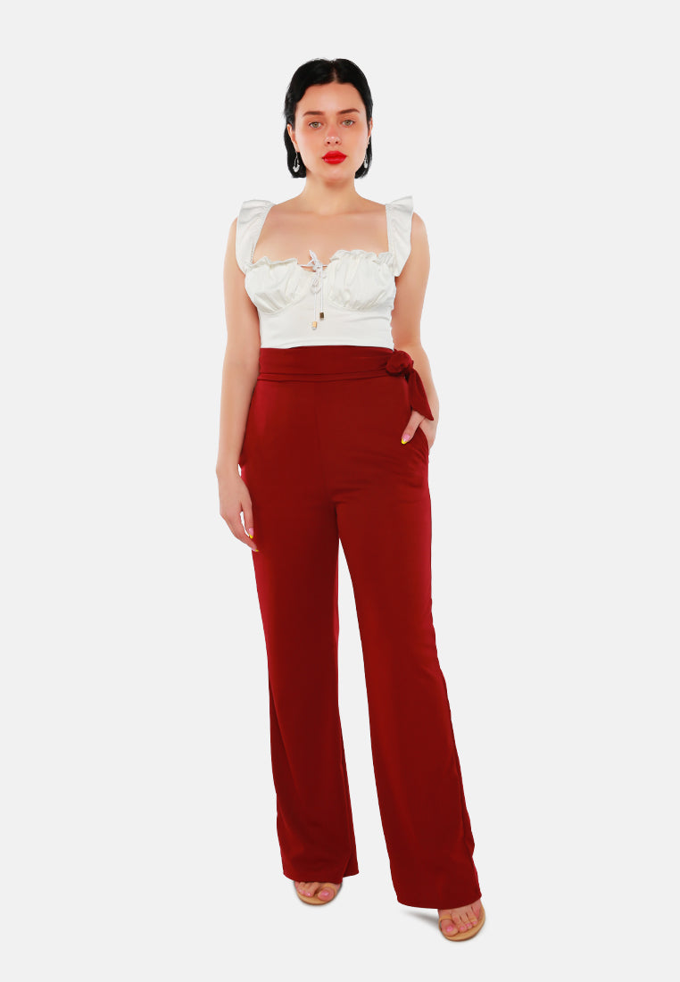 high waist wide leg pants#color_wine-red