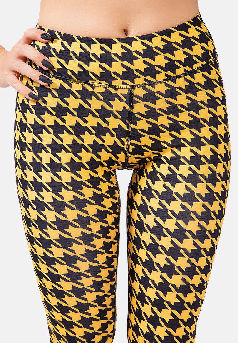 high waist yellow hounds tooth running leggings#color_yellow