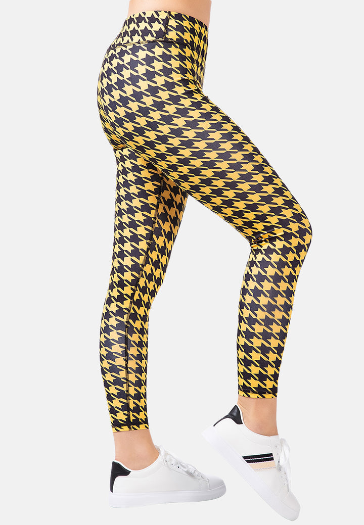 high waist yellow hounds tooth running leggings#color_yellow