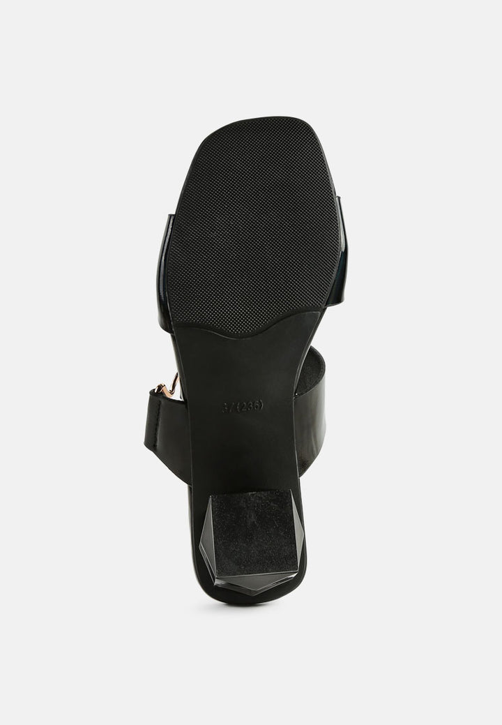 hookup geometric cut block heel slides sandals#color_black