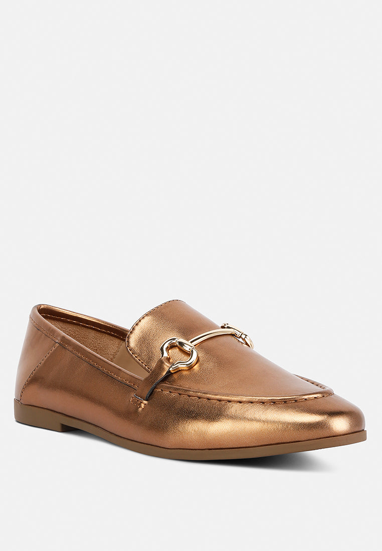 ichiro metallic faux leather horsebit detail loafers#color_bronze
