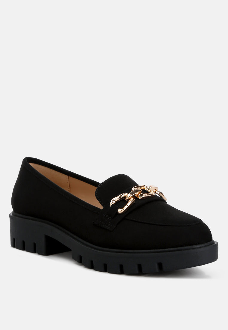 suede metal chain link loafers by ruw color_black