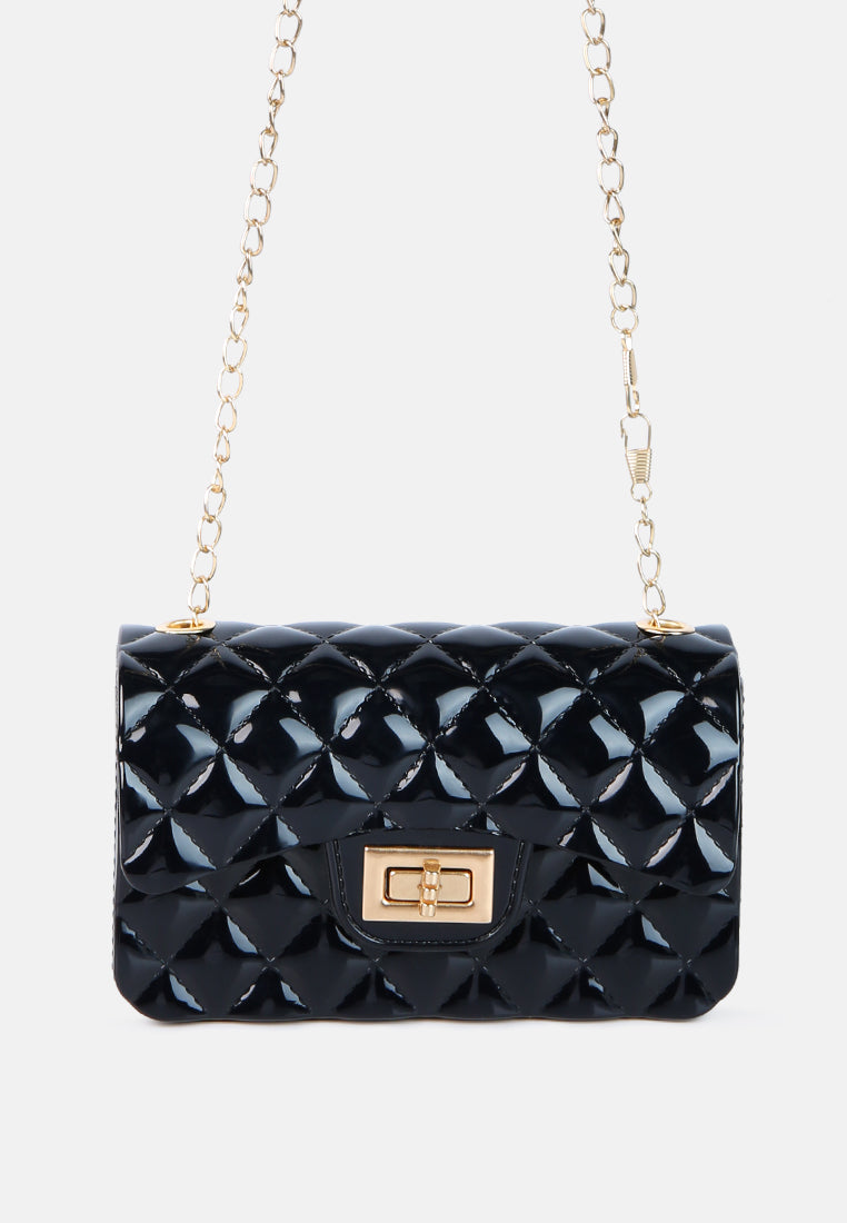 jelly quilted rectangular sling bag#color_black