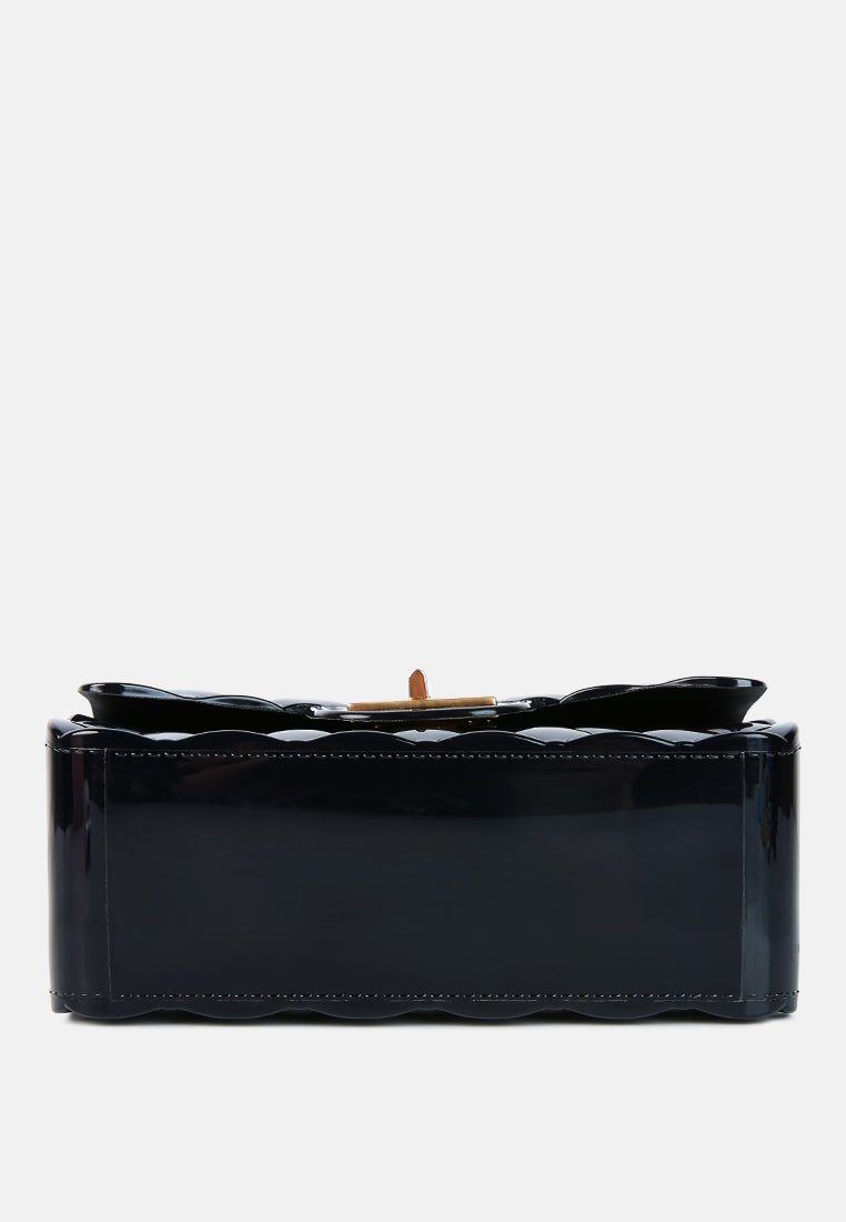 jelly quilted rectangular sling bag#color_black