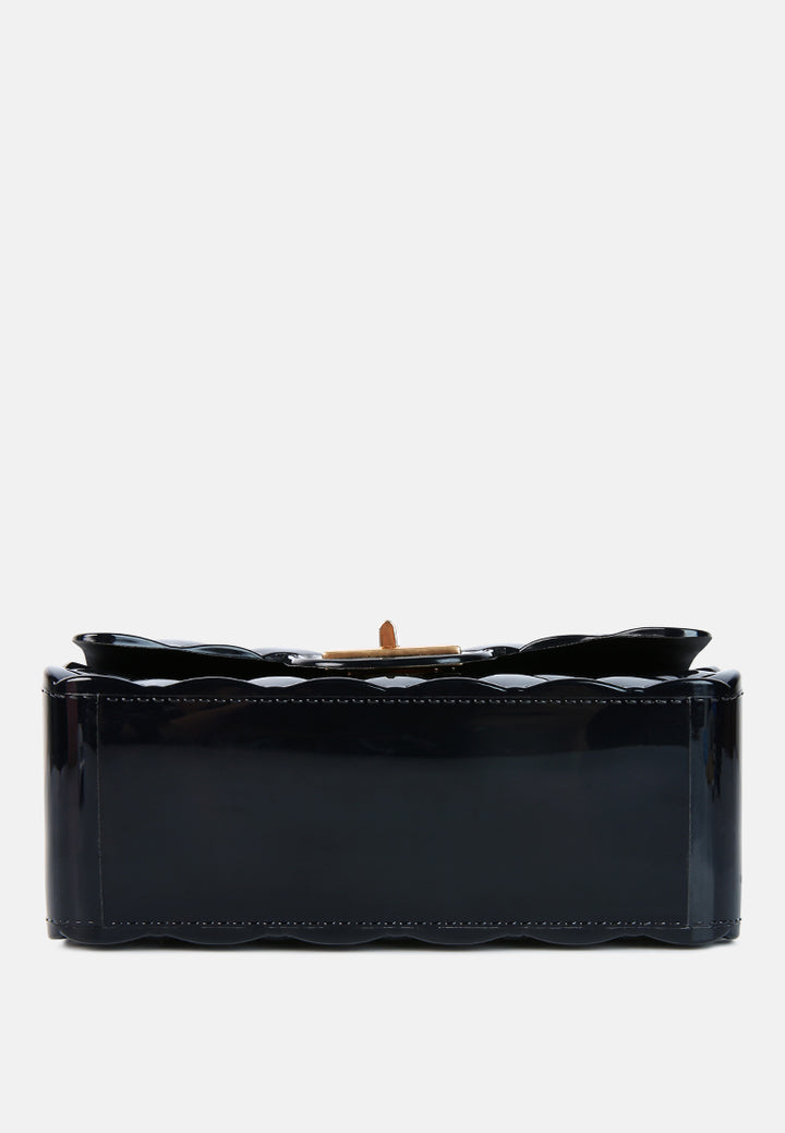 jelly quilted rectangular sling bag#color_black