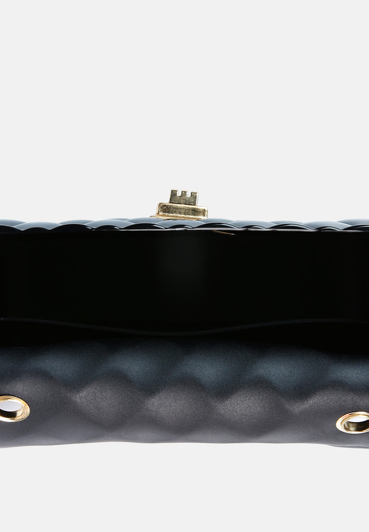 jelly quilted rectangular sling bag#color_black