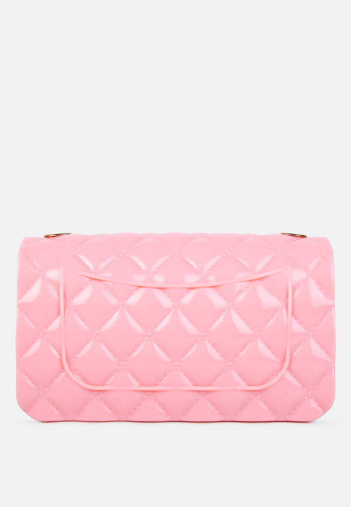 jelly quilted rectangular sling bag#color_pink