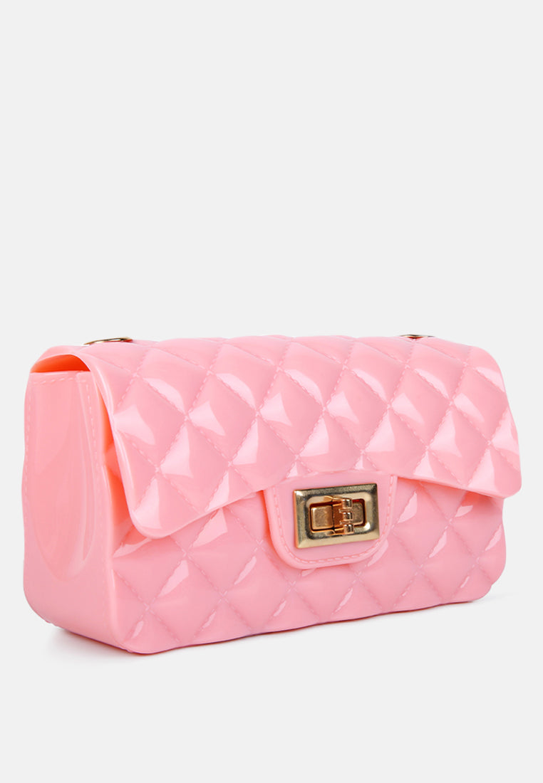 jelly quilted rectangular sling bag#color_pink