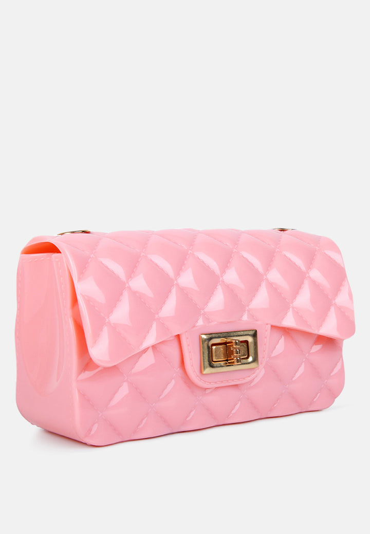 jelly quilted rectangular sling bag#color_pink