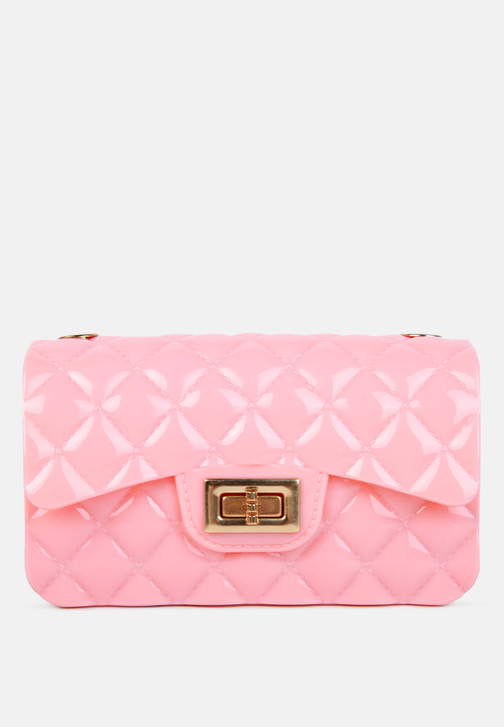 jelly quilted rectangular sling bag#color_pink