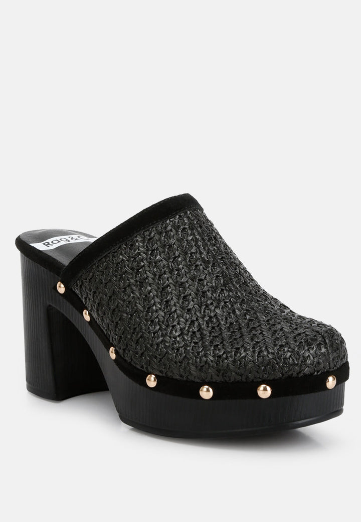 raffia platform clogs by ruw#color_black