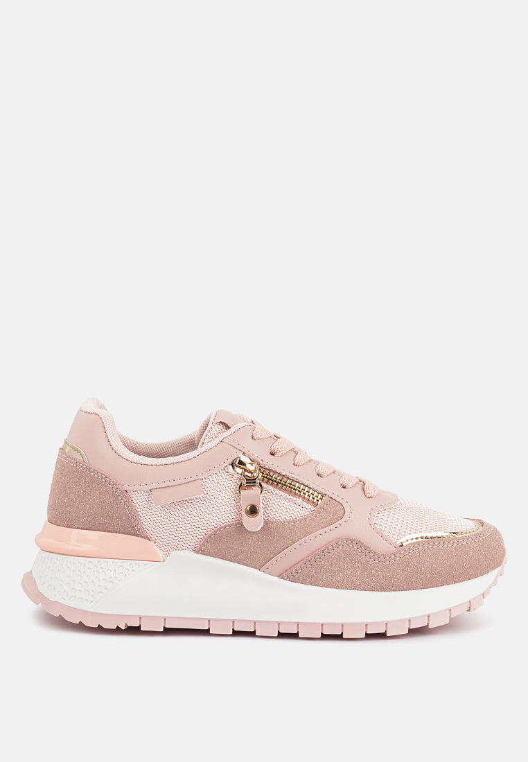 juliette chain detailing lace up sneakers#color_pink