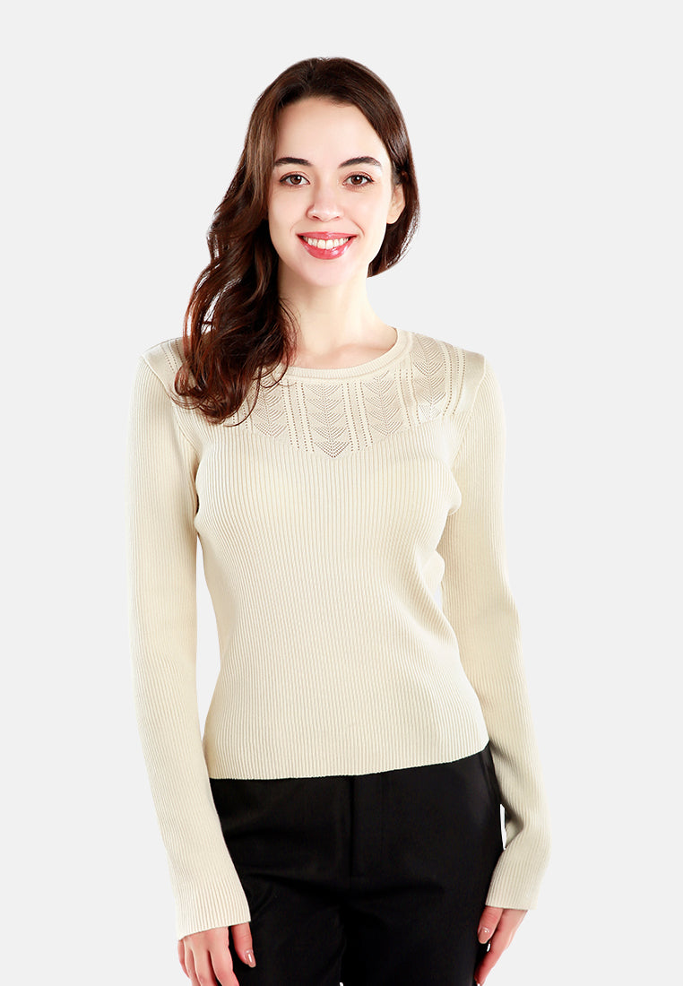 knitted pattern sweater top#color_cream