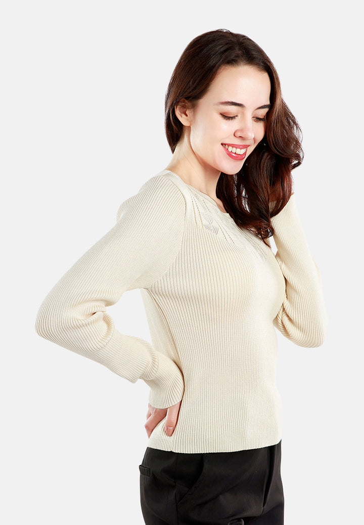 knitted pattern sweater top#color_cream