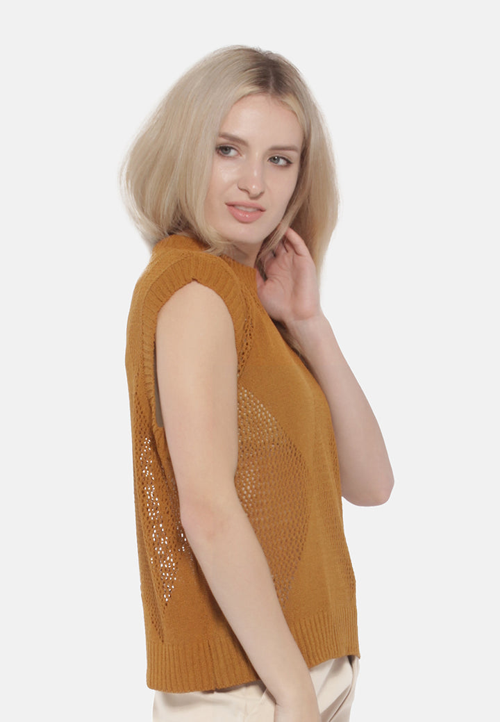 knitted sleeveless top#color_brown