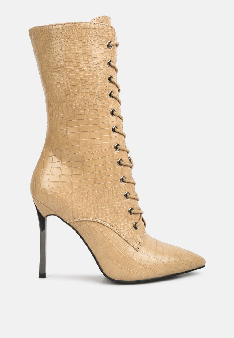 croc textured over the ankle boots by ruw#color_beige