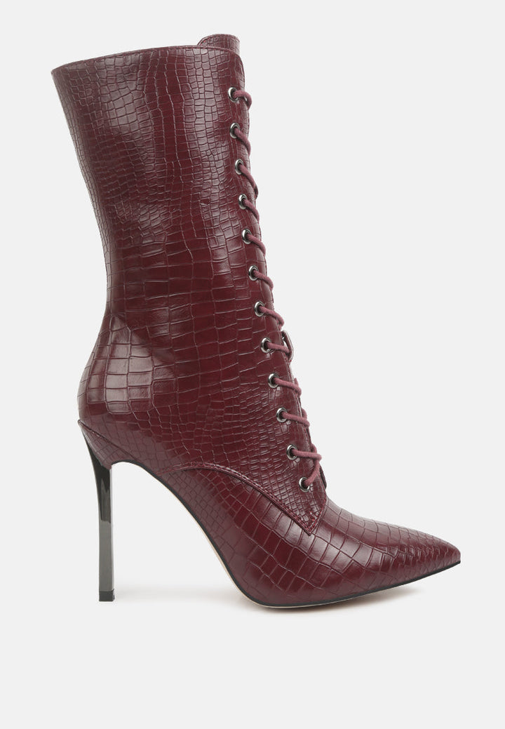 croc textured over the ankle boots by ruw#color_burgundy