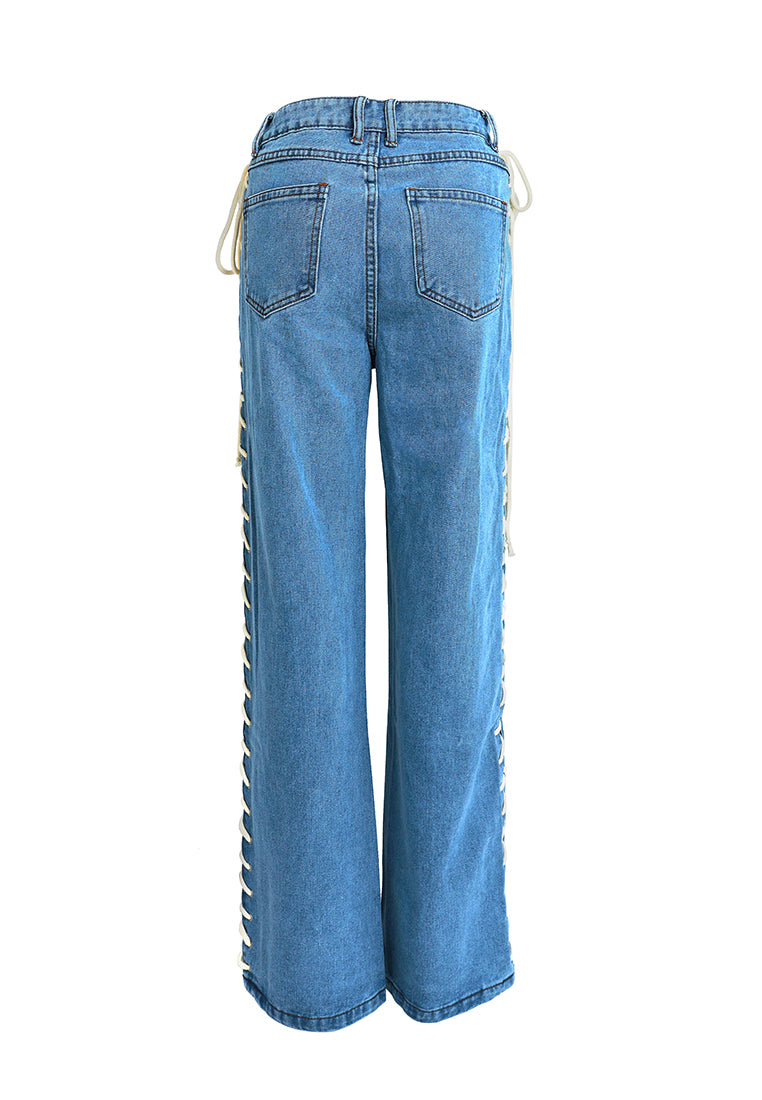 lace up denim trousers by ruw#color_light-blue