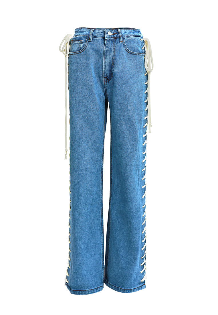 lace up denim trousers by ruw#color_light-blue