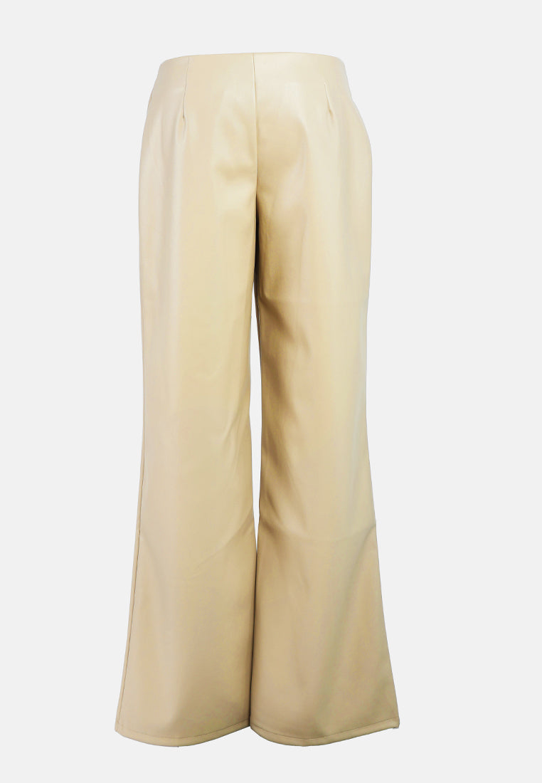 leather look flared trousers#color_stone