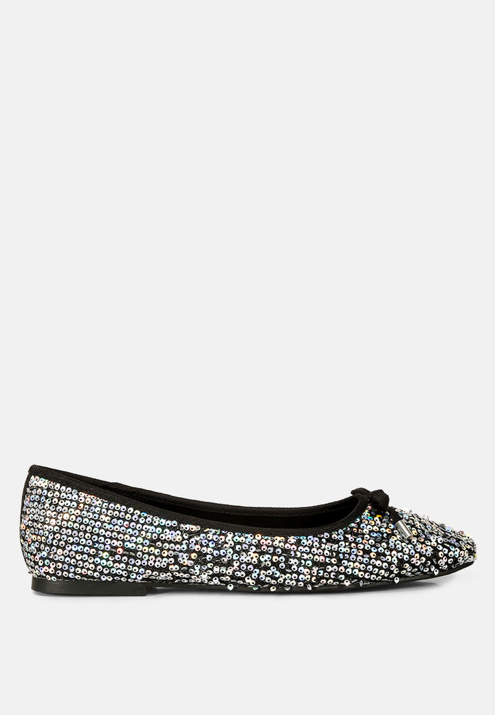 sequin embellished ballet flats#color_black